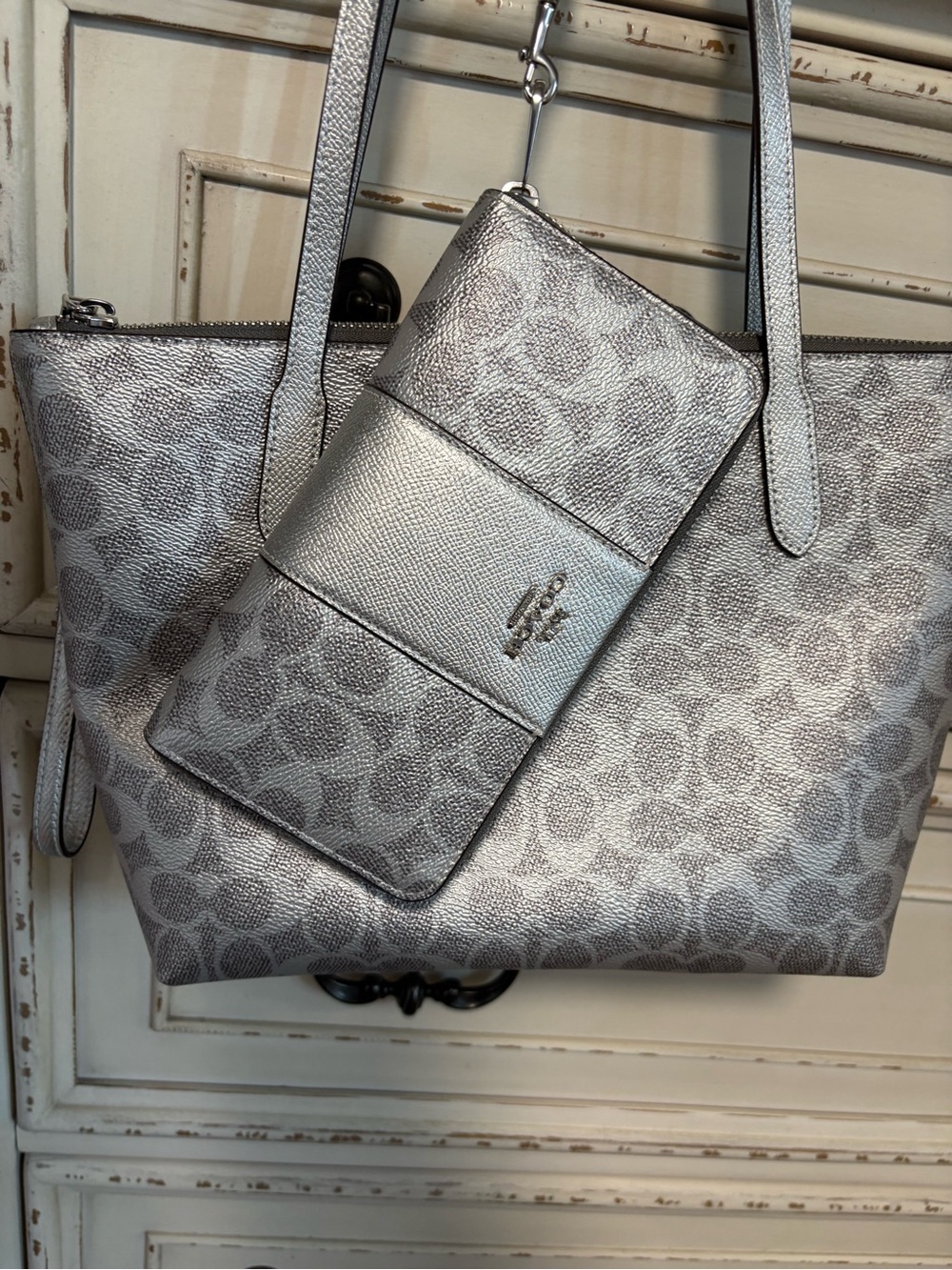 Coach Signature Canvas Tote and Wallet Set in Silver/Gray - Picture 9 of 16